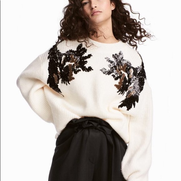 H&M Sweaters - H&M Sequined Sweater in Cream